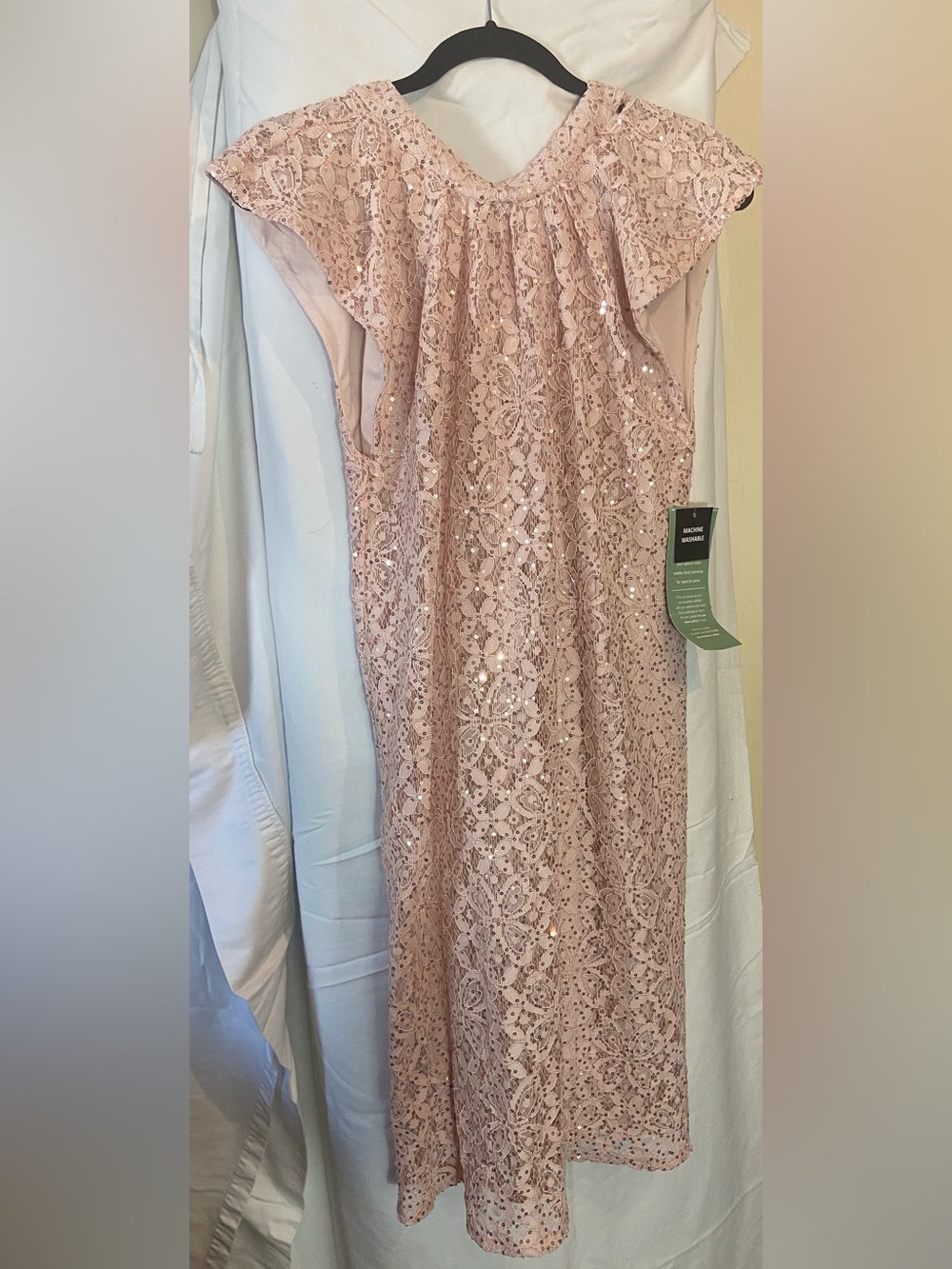 MAIA Blush Pink Sequin Lace Midi Dress Size 10 NWT